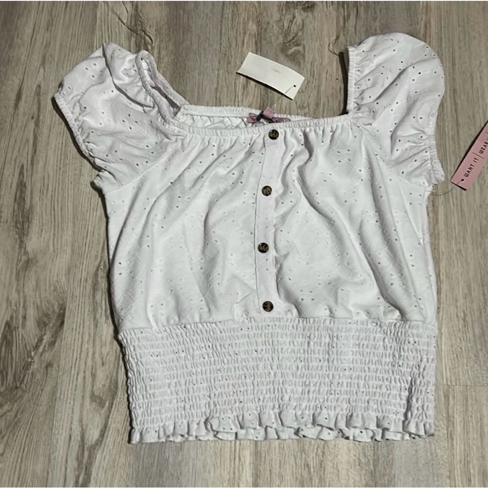 Crave Fame White Eyelet Off-Shoulder Crop Top